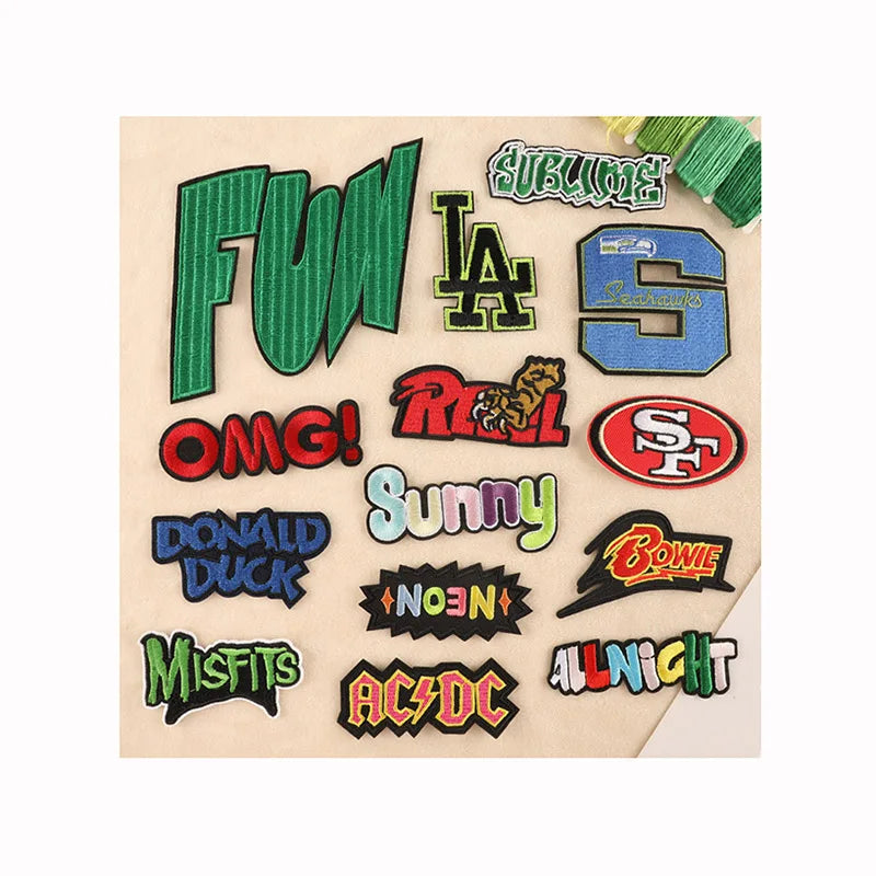 Hot Melt Adhesive Embroidered English Alphabet Garment Patch Multicolor Iron-On Style for Hats Clothing Jeans Shoes Decoration