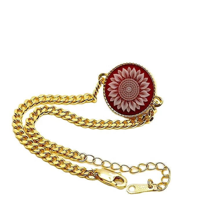 Heizun Factory Vintage 18K Gold Plated Jewelry for Women Sunflower Bracelet Sterling Silver