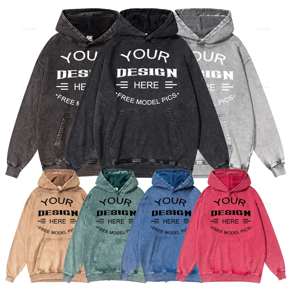 DOVEARK ODM-OEM 420G 100%Cotton Winner American Antique Vintage and Retro Style Embossed Water Washing Men's Pullover Hoodies