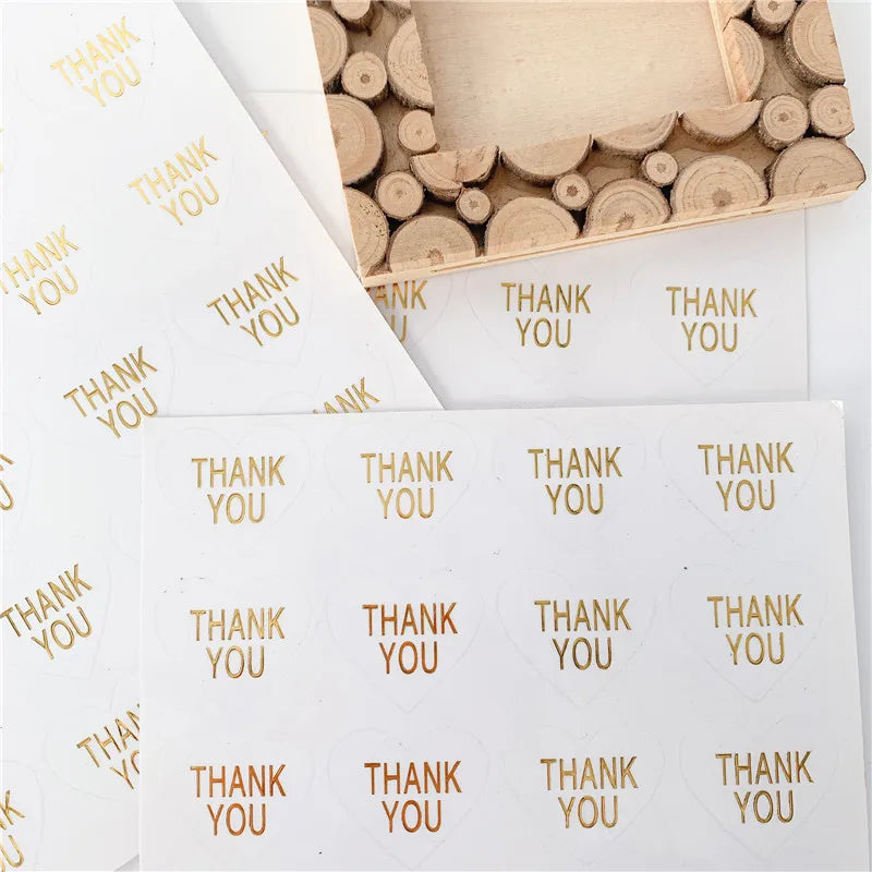 100pcs/pack Thank You Transparent Hot Stamping Handmade Heart Seal Sticker DIY Multifunction Label Adhesive Stickers