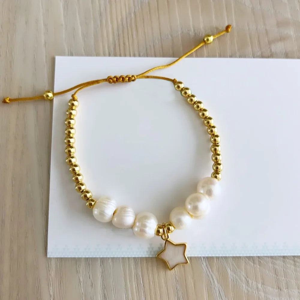 Go2boho Women's Adjustable Summer Fashion Bracelet Freshwater Pearl Gold Bead Star Charm for Friendship New Zealand Shipping