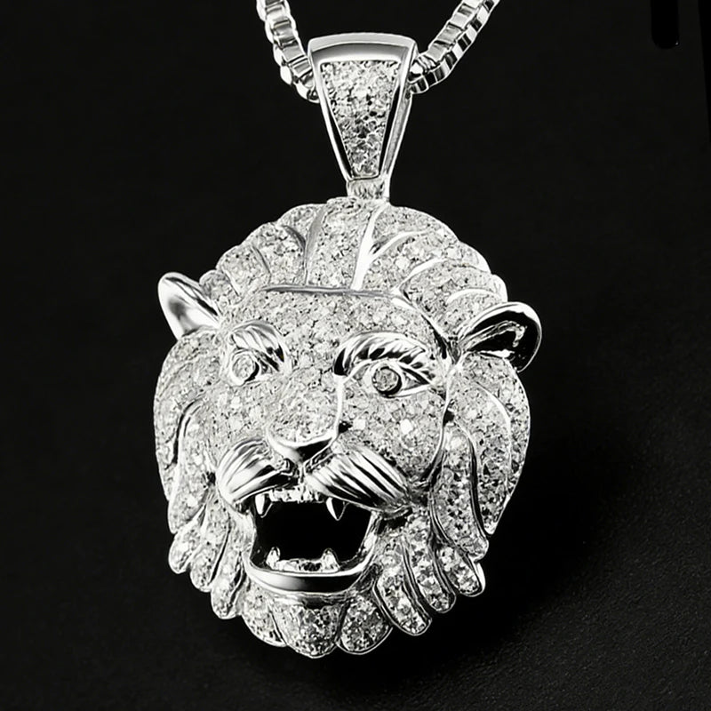 Luxury High-End Rhodium/Gold Plated 925 Sterling Silver Hip Hop Lion Pendant with Moissanite Diamonds for Men