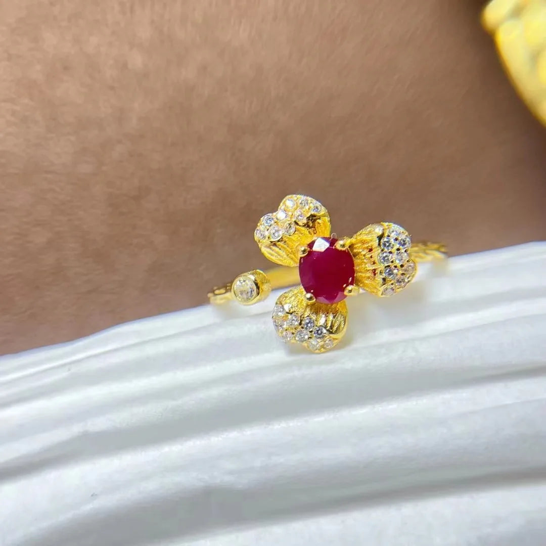 Classic Stylish New Design 9256 Sterling Silver 18K Gold Plated Natural Ruby Oval Cut Fancy Wedding Party Rings for Women