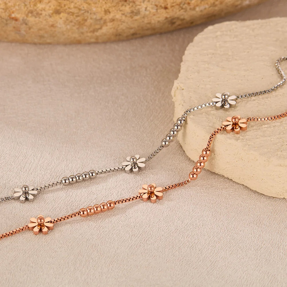 2021 Fashion Accessories Stainless Steel Plated Rose Gold Small Daisy Bracelet Women Flower Jewelry
