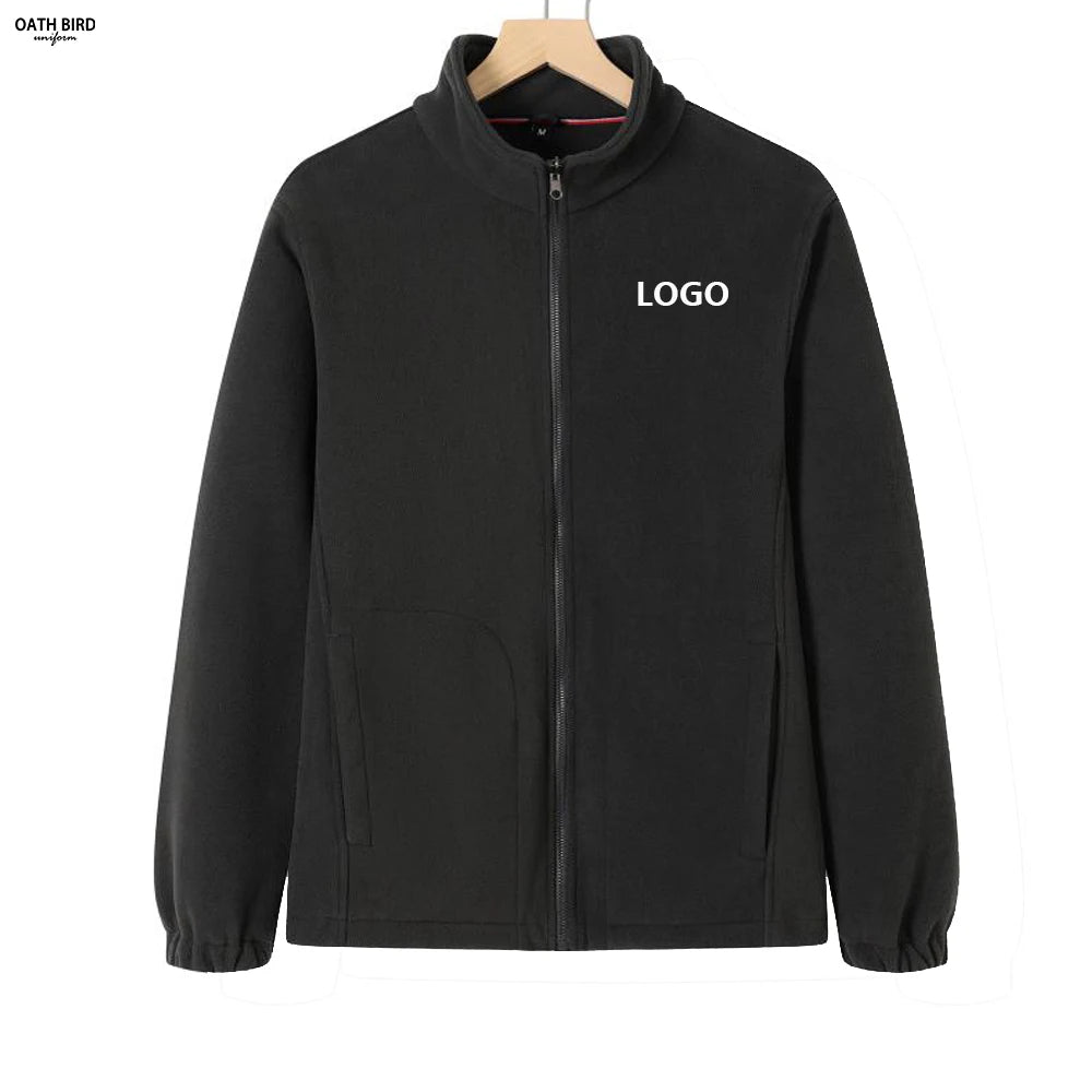 Custom Company Logo Warm Men's Full-Zip Stand Hooded Eco-Friendly Waterproof Windproof Polar Fleece Softshell Winter Jacket