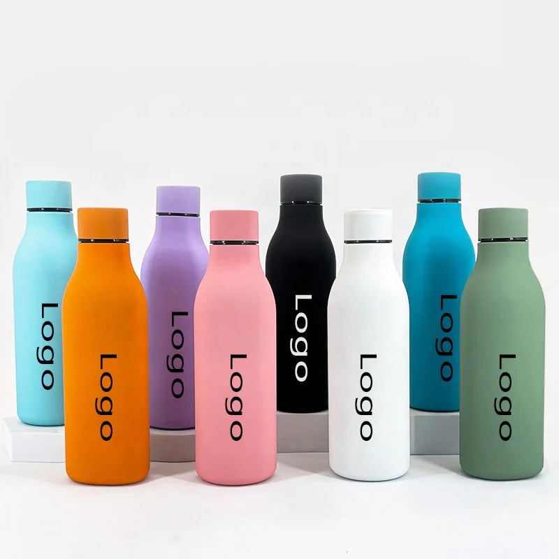 New 550ml Sport Vacuum Cola Shaped Insulated Stainless Steel Rubber Paint Small Mouth Thermo Flask Water Bottle with Custom logo