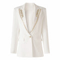 2025 Fashion Bright Pink Geometric Pattern Double-breasted Long Sleeve Women Office Jacquard Fit Blazer