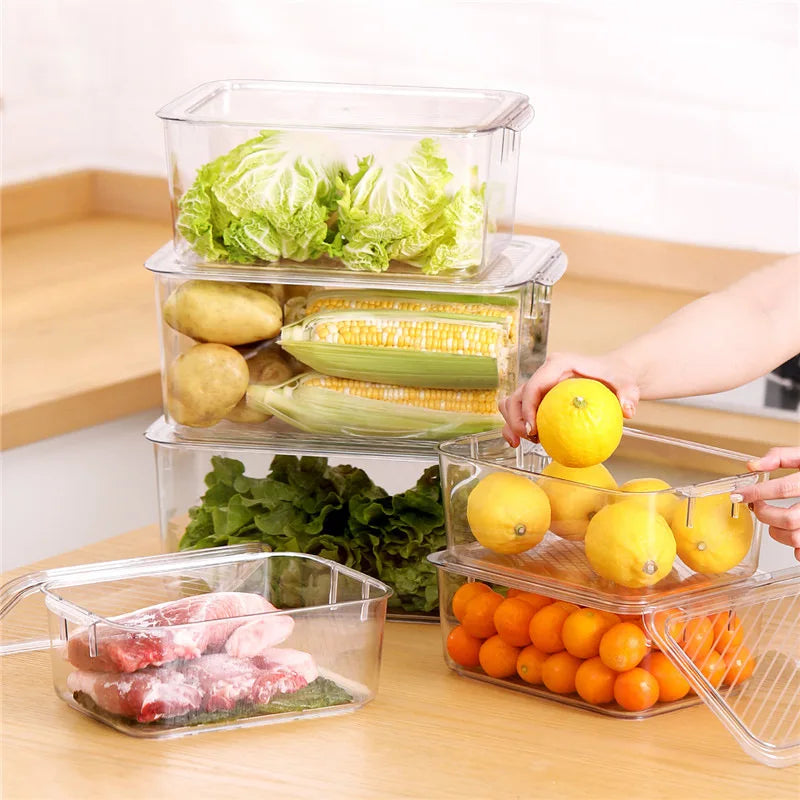 Multipurpose BPA-free Food Storage Container PET Fridge Refrigerator Storage Bin Organizer with Lid for Vegetable Fruit