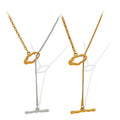 Women's Fashion Waterproof Necklace with PVD 18K Gold Charm Forever Stainless Steel Big OT Charm for Sweaters and Jewelry