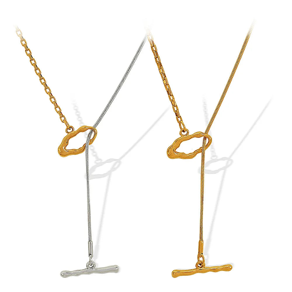 Women's Fashion Waterproof Necklace with PVD 18K Gold Charm Forever Stainless Steel Big OT Charm for Sweaters and Jewelry