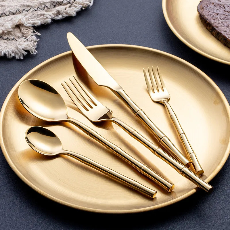 Luxury High End Tableware Bamboo Handle Design Flatware Stainless Steel Hotel Cutlery Wedding Silverware