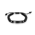 2024 New Wholesale Custom Stainless Steel Black  bar 6mm Obsidian Beaded Bracelet Adjustable Rope Bead Bracelet for Men Jewelry