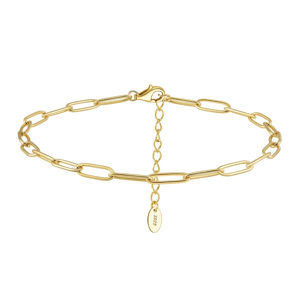 ACME 925 Sterling Silver Women  Basic Chain Bracelets Simple Minimalist Cuban Thin Chain Chill Square Party Summer Holiday Gift