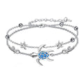 925 Sterling Silver Shiny Opal Sea Turtle Charm Dainty Adjustable Ocean Beach Layered Bracelets Fashion Jewelry Gifts for Women