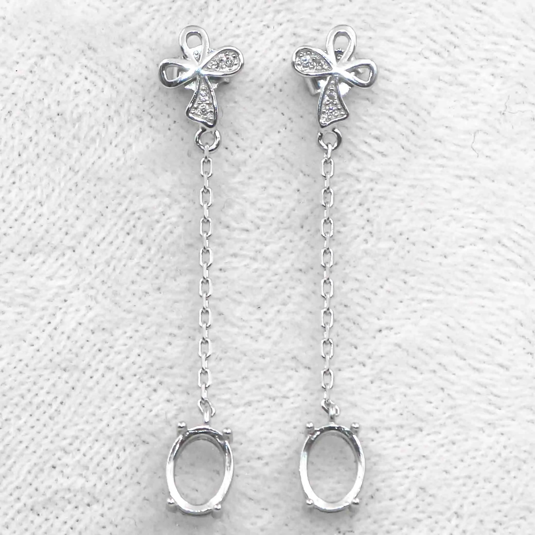Sterling Silver 6*8mm Semi Mount Line Earrings Empty Support Blank Claws Setting S925 Base Without Center Stone for DIY Inlay
