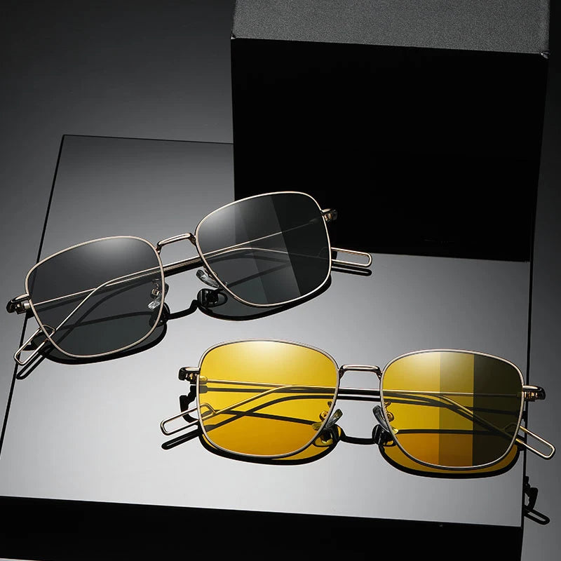 New Square Men Metal Frame Multi-Function Driver Sun Glasses Polarizing Night Vision Day and Night Photochromic Sunglasses