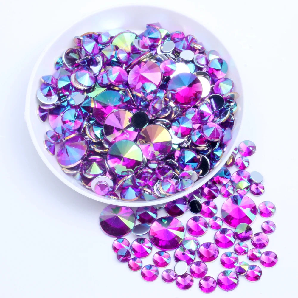 Hot Sale Flatback Round AB Color 10mm 2000pc Glue Acrylic Rhinestone Nails Art Garment Shoes DIY Decorations Acrylic Gem