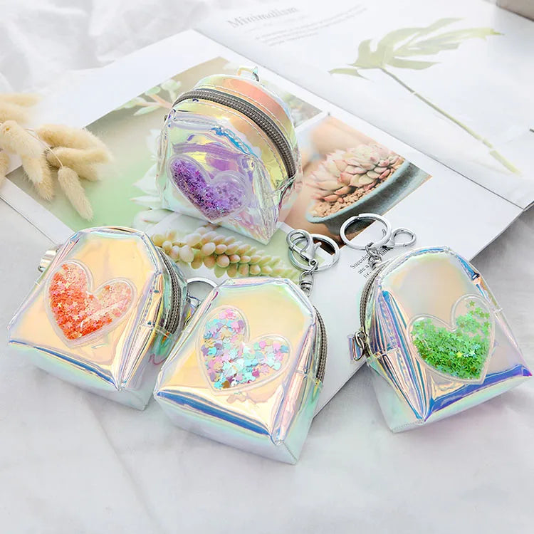 China Wholesale Trendy Brand Colorful Laser Small PVC Clear Zipper Women Coin Purse with Keychain
