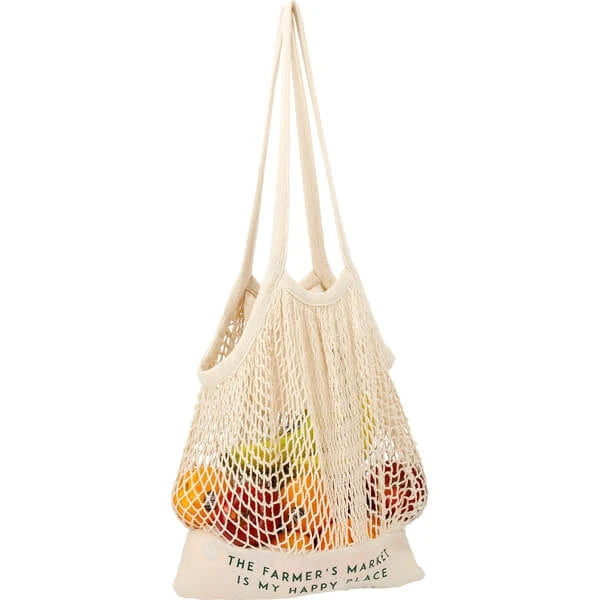 Ruthbag Convenient Reusable Tote 100% Organic Cotton with Long Handle Cheap Letter Patterned for Fruit & Vegetable Shopping