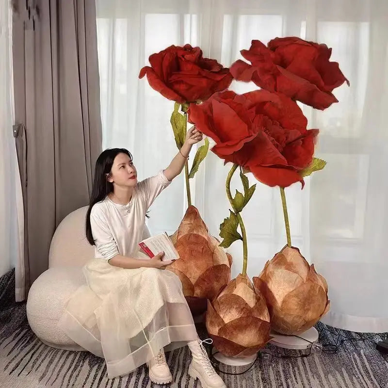 Wedding Decoration Opening and Closing Flowers Blue White Halo Dyeing Handicraft 3d Paper Huge Large Flower Giant Flower