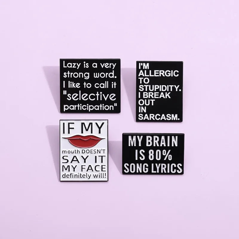 Wholesale Custom Funny Quite Motivational Lapel Pin Badge Metal Positive English Alphabet Letter Enamel Pin