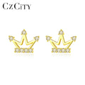 CZCITY in Stock Earring Gold Plated 18K Trendy Zirconia Woman Fashion Jewelry Sterling Silver Stud Huggie 925 Real Crown Earring