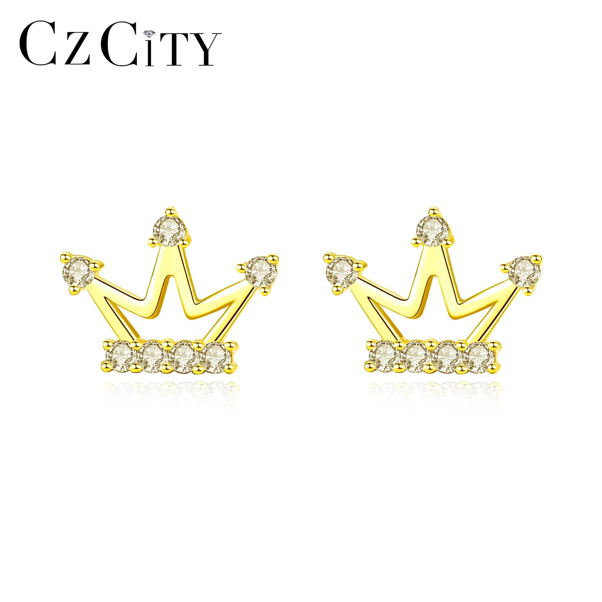 CZCITY in Stock Earring Gold Plated 18K Trendy Zirconia Woman Fashion Jewelry Sterling Silver Stud Huggie 925 Real Crown Earring