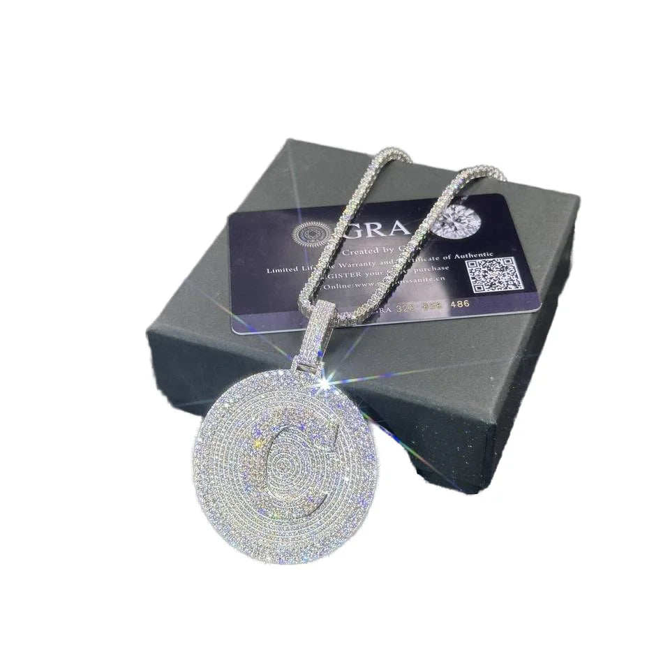 Custom Name Fully Bling Letter C 925 Silver Necklace Pendant Iced Moissanite Hip Hop Jewelry Pendants & Charms