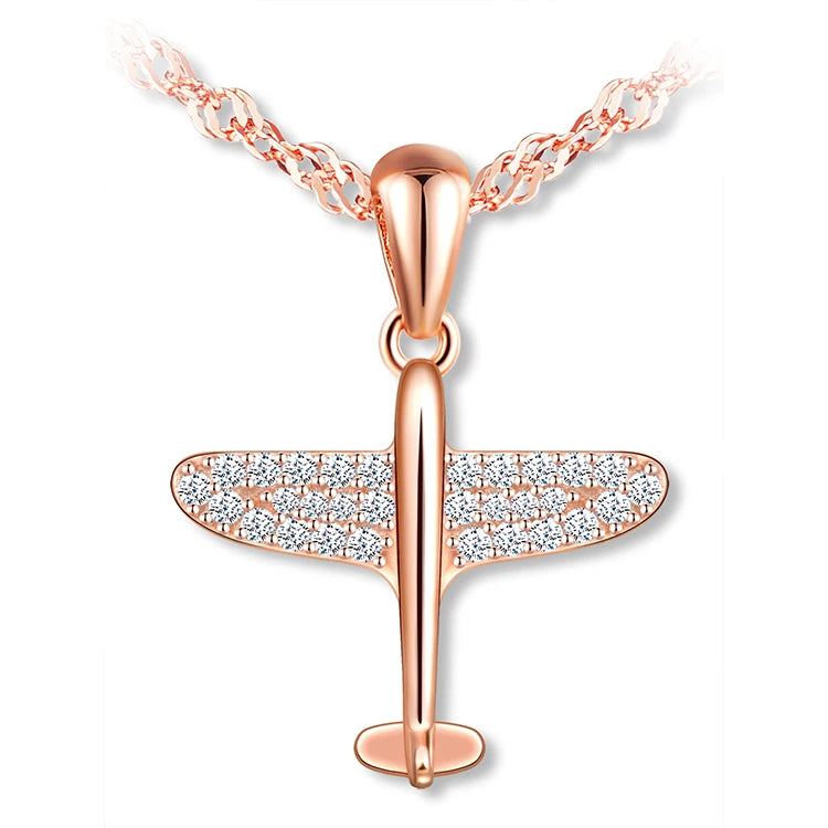 Cute Airplane Pendant 925 Sterling Silver Necklace Trendy Girls' Accessory for Engagement Wedding Party Anniversary Zircon Main