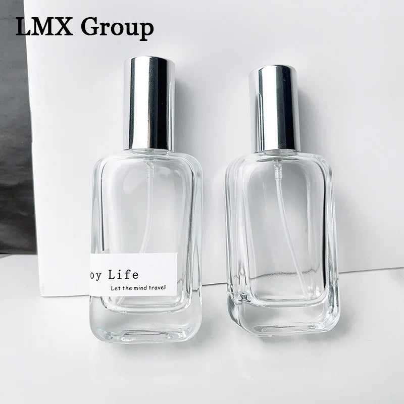 Low Moq Luxury Flat Square Refillable Perfume Bottle 35ml High Quality Clear Glass Bottle for Perfume