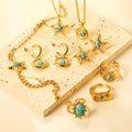 Bohemian Natural Turquoise Stone Bracelet and Ring Set Bracelet and Necklace Set  Stainless Steel Jewelry Set for Women