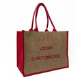 Customized Burlap Tote Bags Canvas Beach Sack PE Lamination Wholesale Sublimation Jute Tote Bag with Zipper Pocket