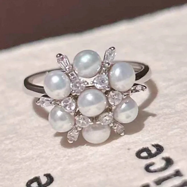 New Snowflake Multi-pearl Ring Set with Adjustable Opening Natural Freshwater Pearl Gift for Girls MOQ 1 Piece