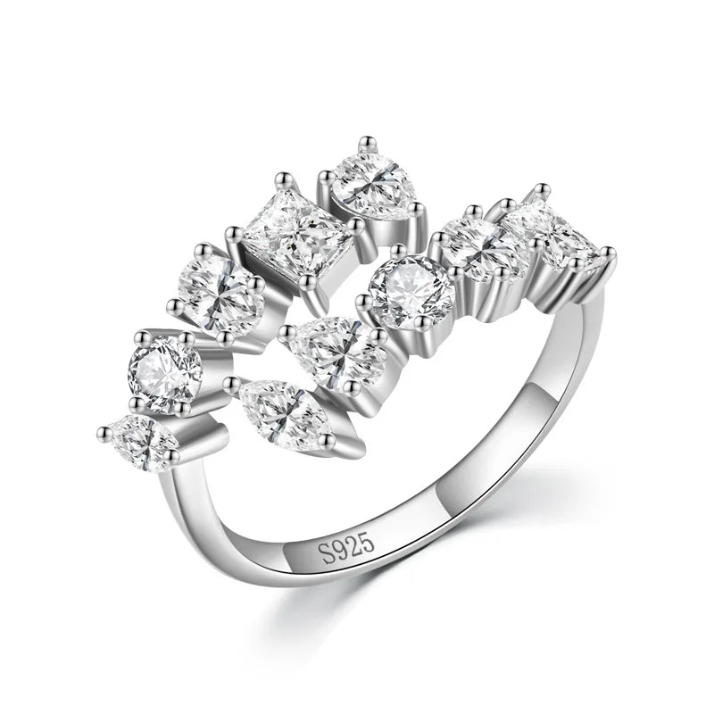 Trendy 925 Sterling Silver Open Adjustable Cubic Zirconia Rings Gift For Women