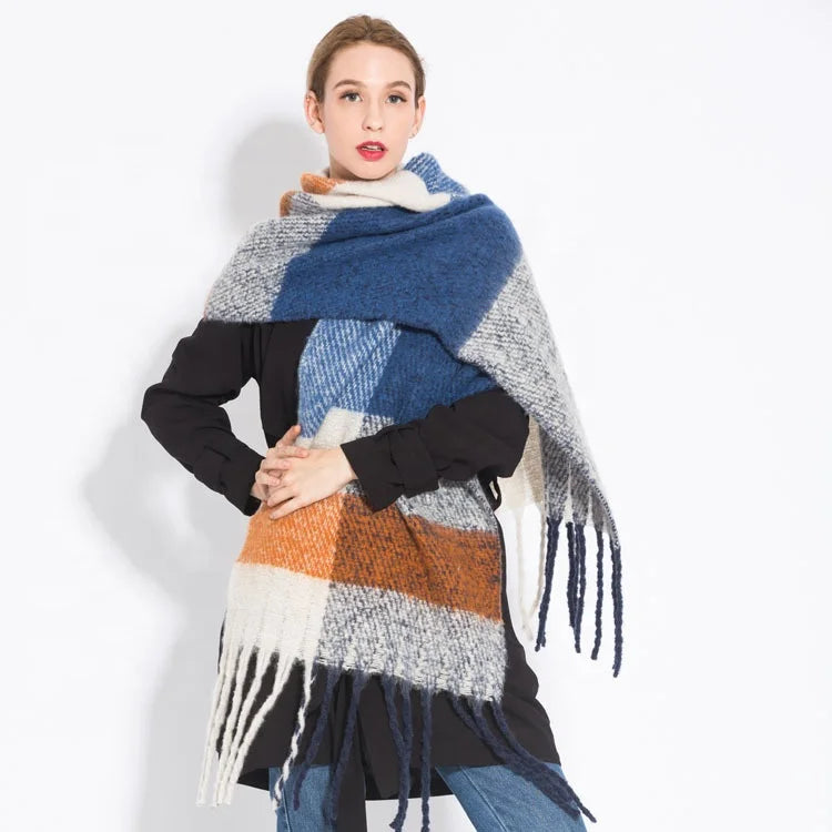 2021womensolid Poncho Cashmere Scarf Lady Winter Scarf Thicken Warm Pashmina Shawls Colored Wool Long Wrapspinkblack Female