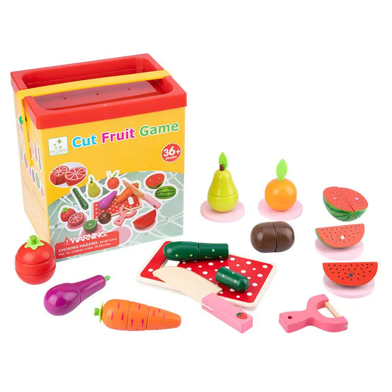 2026 New Wooden Children Pretend Vegetables Fruit Cutting Game Educational Kitchen Learning Toys for Kids