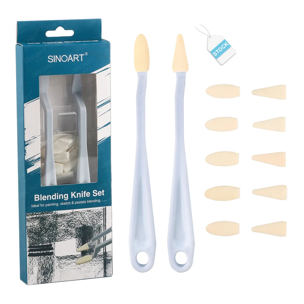 SINOART 12Pcs Art Sketch Blending Knife Washable Sponge Wiper Sketch Wipe Knife