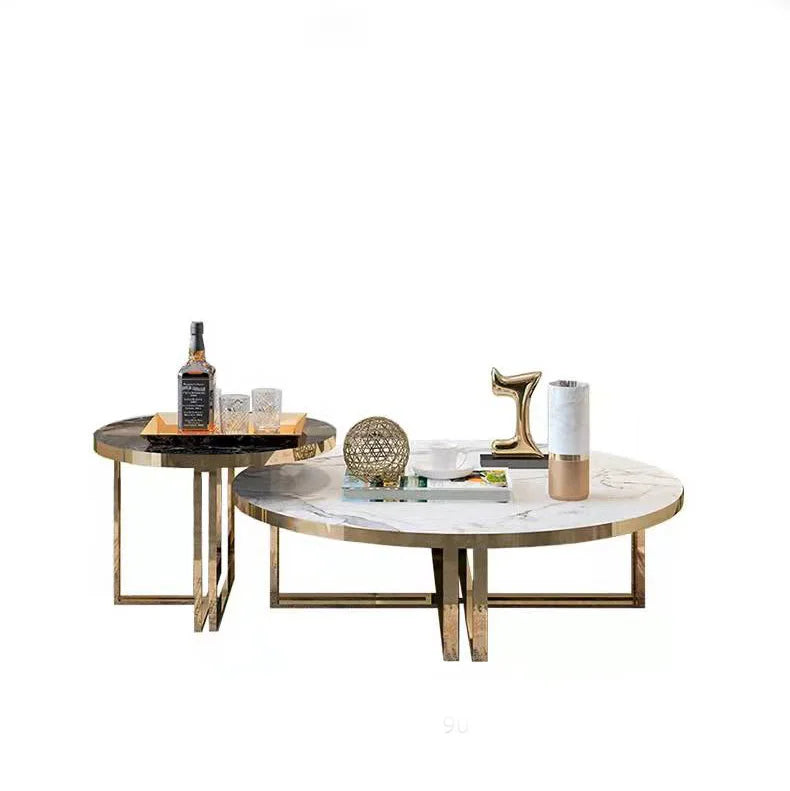 Modern Luxury Marble Coffee Table Solid Wood Round Coffee Table Tea Table Tempered Glass Desktop