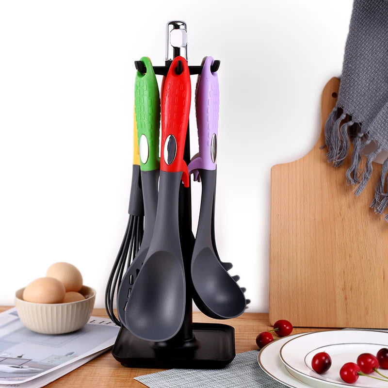 Kitchen Utensils Set 9-piece Nylon Kitchen Cooking Utensil Set Kitchen Utensils Set Rotating Stand Accessories Nylon