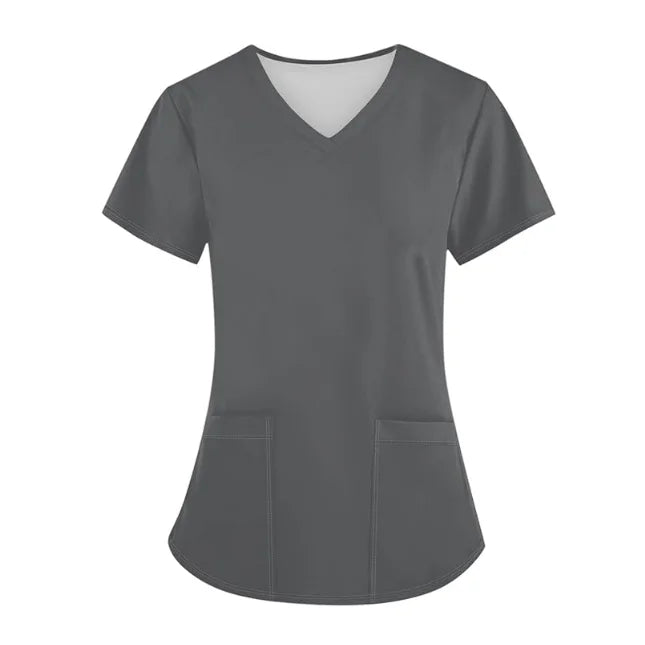 European Style V-Neck Scrubs Set Quick-Drying Nursing Work Uniform with Pants Woven Fabric Doctor Top