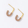 Good Quality Personality U-Shape Female Stainless Steel Plated 18K Gold Pink Zircon Earrings