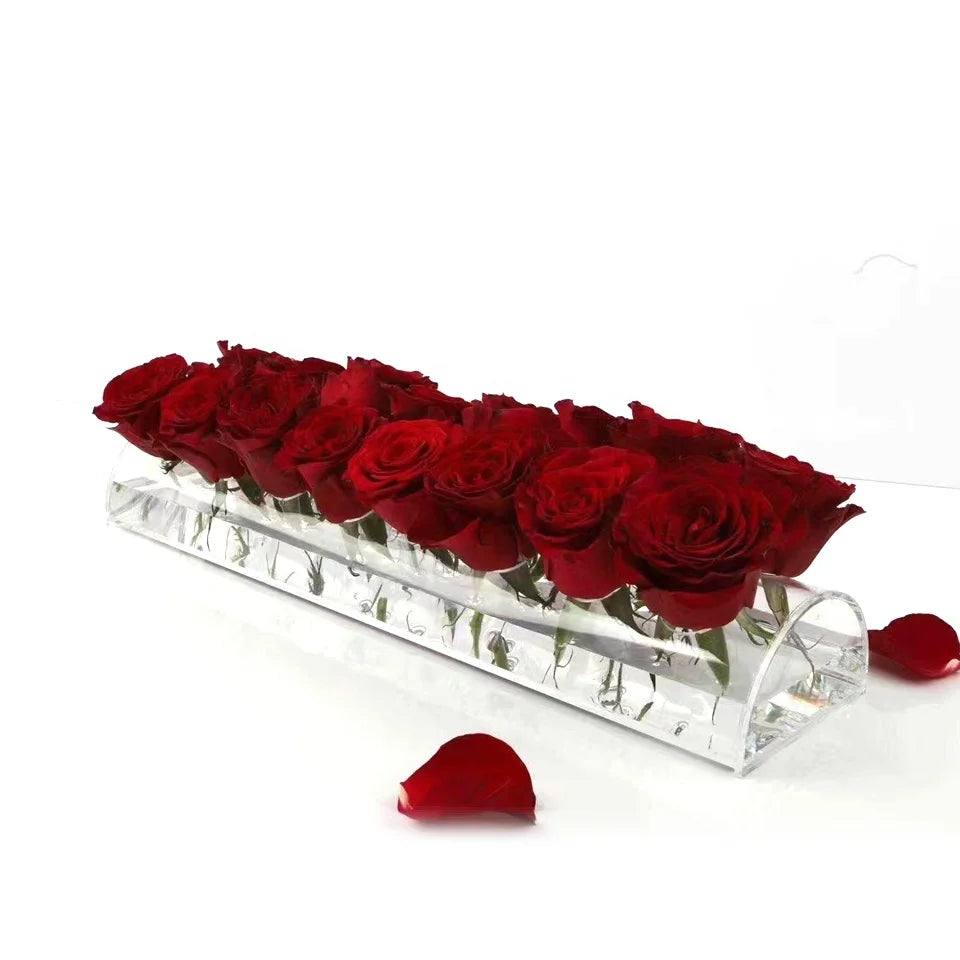 Customized OEM Modern Designs Weeding Table Acrylic Plastic Rectangular Floral Centerpiece Low Floral Acrylic Rose Box