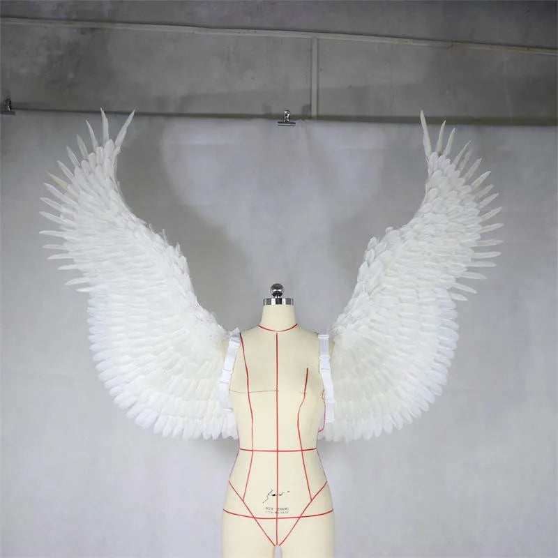 Adult Model Runway Show Underwear Fashion Shooting Wedding Dress Photo Real Holiday Party Props White Angel Feather Wing