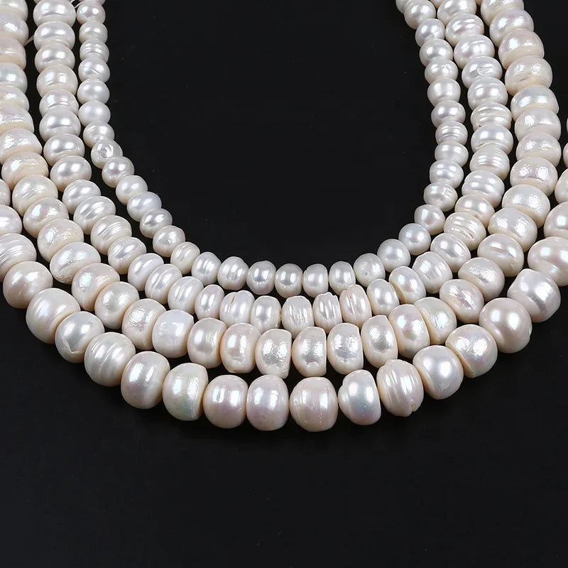 Chinese Cultured Different Sizes Natural White Button Shape Freshwater Pearls Strand for Jewelry Making