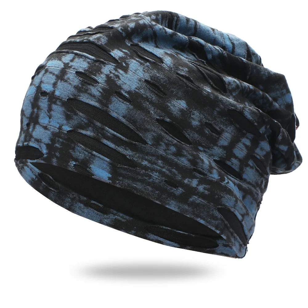 HZM-22397 Tie Dye Hat Slouchy Baggy Caps Women Men Ear Protection Pullover Cap Beanie Turban