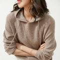 100% Wool Sweater Hoodie for Women Long Casual Cardigan Winter Warm Woolen Tops