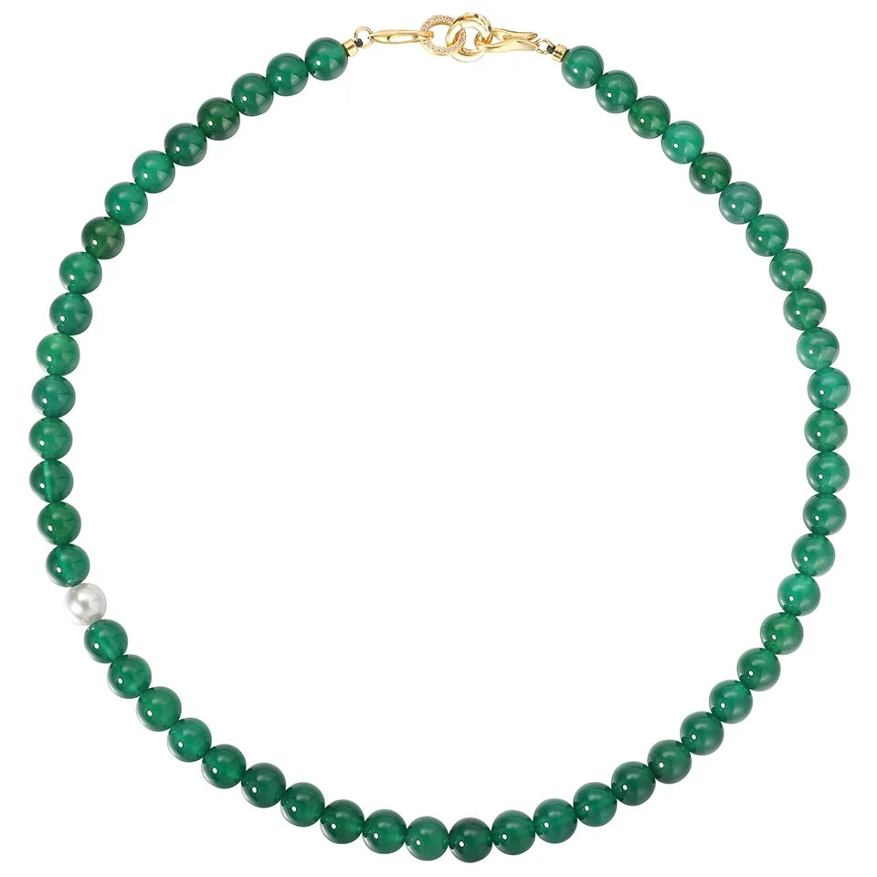 Original Design Vintage Natural Green Chalcedony Stone Beads Necklace for Women Jewelry Gifts Customized