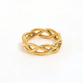High End 18K Gold Plated Stainless Steel Jewelry Unisex Trendy Hollow Knit Rings with Link Chain for Parties and Gifts