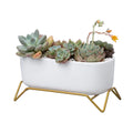 Dropshipping Small Succulent Planter 6.7Inches Oval Shaped White Ceramic Planter Pot With 4-legged Base Iron Glazed Support