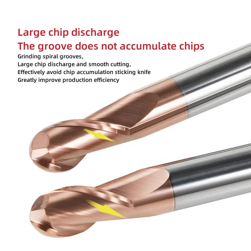 HRC55 TiN Coated Tungsten Steel CNC Router Mill - R2-R6 Ball Nose 2-Flute End Mill - Precision Carbide RoHS Tool